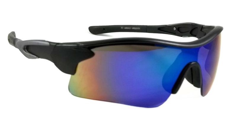 Cool Sport Sunglasses Renegade Wrap Around Large Black Frame Mirror Lens