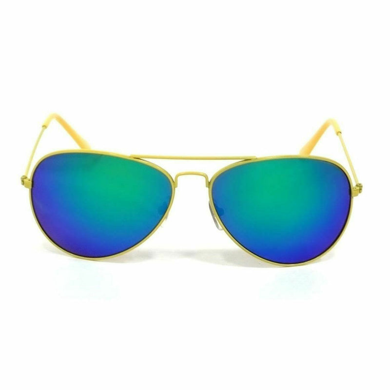 Retro Classic Aviator Sunglasses Vinny Pilot Metal Yellow Frame Blue Lens