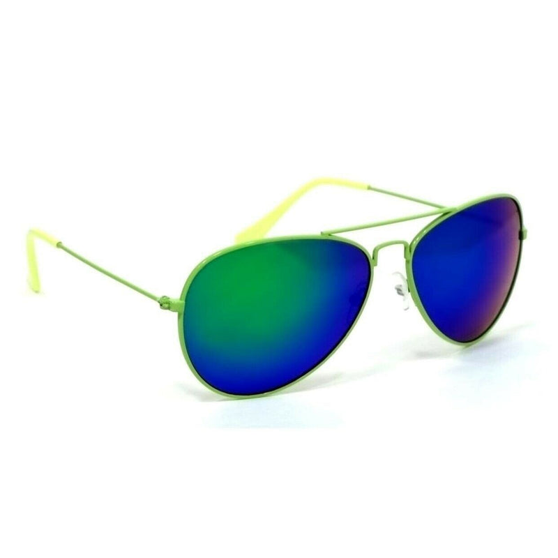 Retro Classic Aviator Sunglasses Vinny Pilot Metal Green Frame Blue Lens
