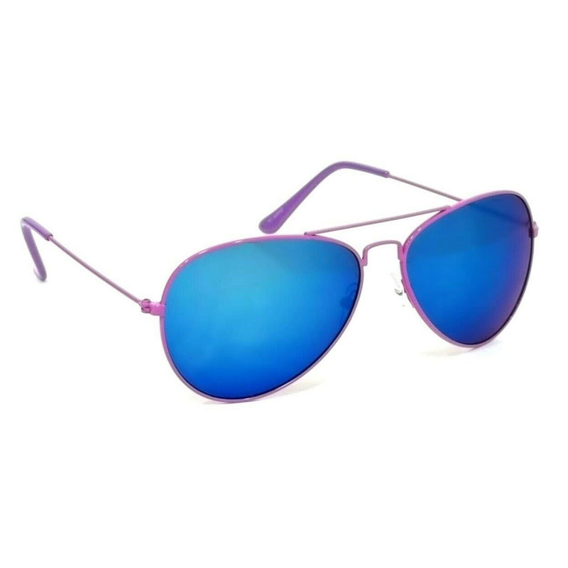 Retro Classic Aviator Sunglasses Vinny Pilot Metal Purple Frame Blue Lens