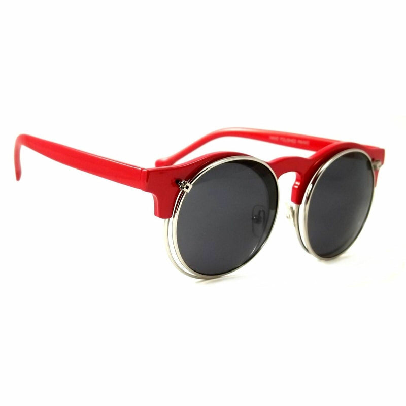 Retro Flip Up Round Sunglasses Classic Berry Steam-punk Vintage Frame