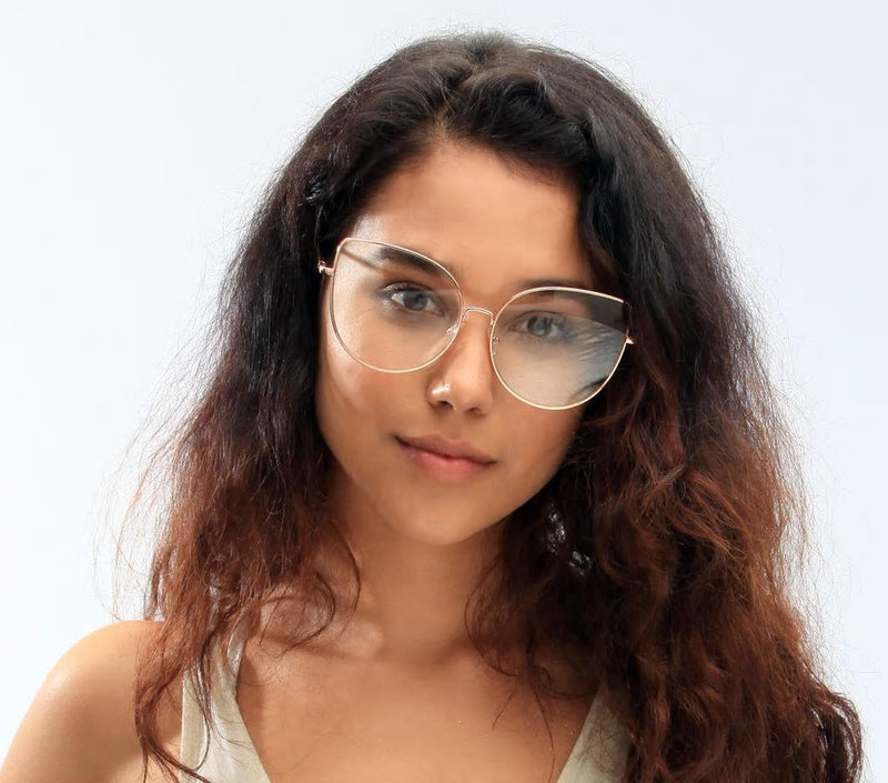 Women Large Cat Eye Clear Lens Glasses Mitzi Fashion Retro Metal Frame