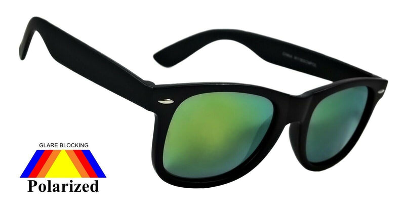 Retro Polarized Sunglasses Square Classic Harper Mirror Lens Black Frame