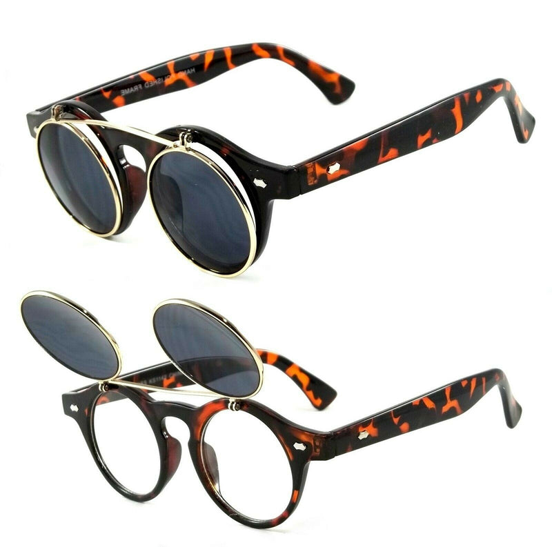 Retro Classic Sunglasses Flip Up Crestline Smoke Lens Round Frame