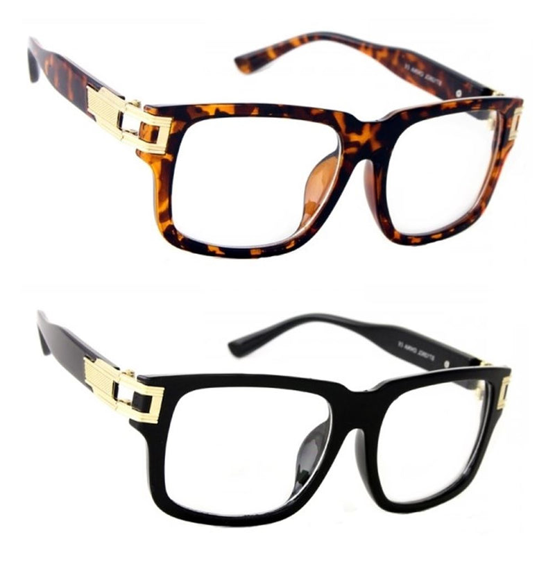 Classic Retro Clear Lens Glasses Mariano Style Gold Accent Square Frame