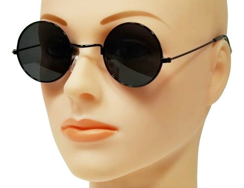 Retro Round Hippie Sunglasses Black Lens John Lennon Classic Style Metal
