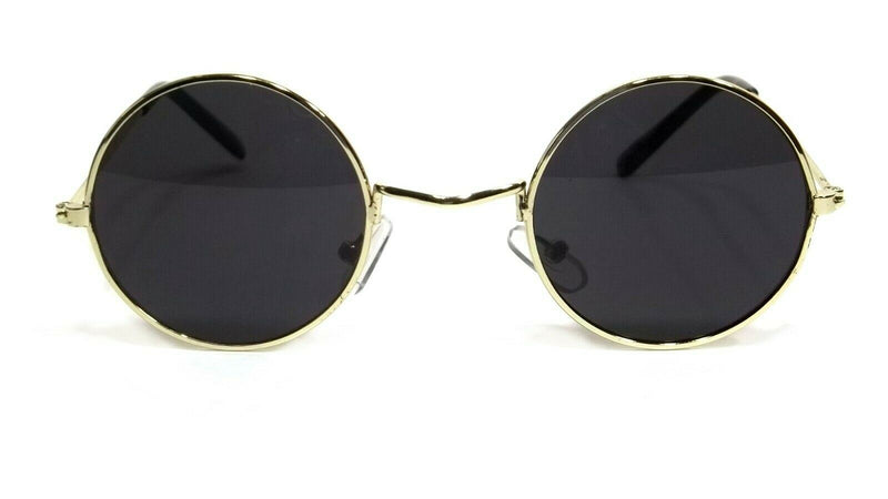 Retro Round Hippie Sunglasses Black Lens John Lennon Classic Style Metal