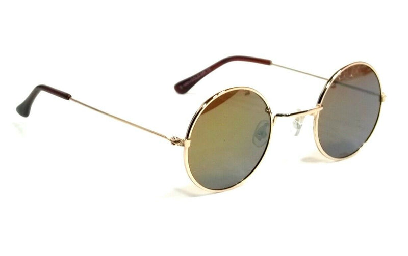 Retro Round Hippie Sunglasses Brown Lens John Lennon Classic Style Gold