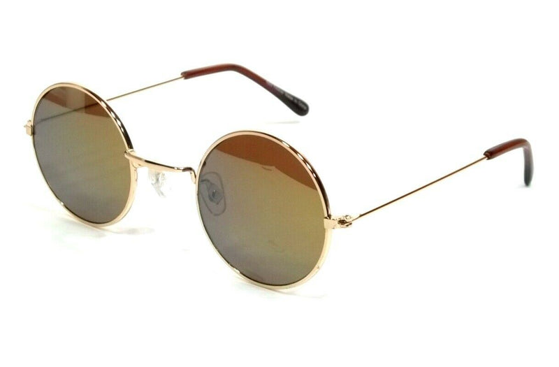 Retro Round Hippie Sunglasses Brown Lens John Lennon Classic Style Gold