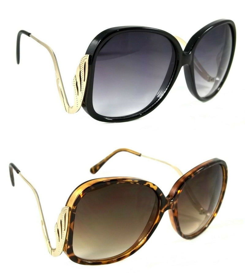Women Oversized Sunglasses Honey Fashion Gold Metal Arms Retro Frame