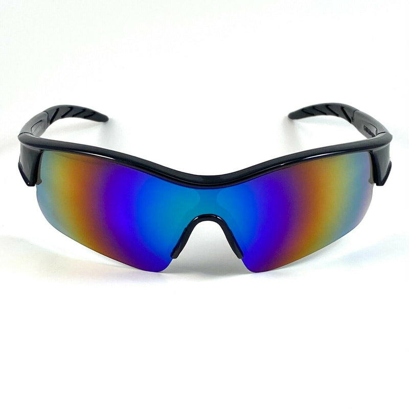 Cool Sport Sunglasses Wrap Around Large Black Frame Mirror Lens SPR104