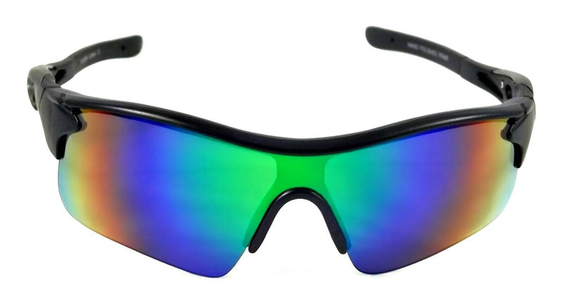 Cool Sport Sunglasses Men Women Wrap Around Large Black Frame Mirror Lens SPR106