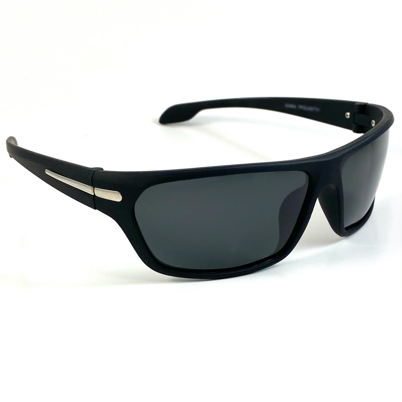 Cool Sports Sunglasses Polarized Black Frame Silver Accent POL307