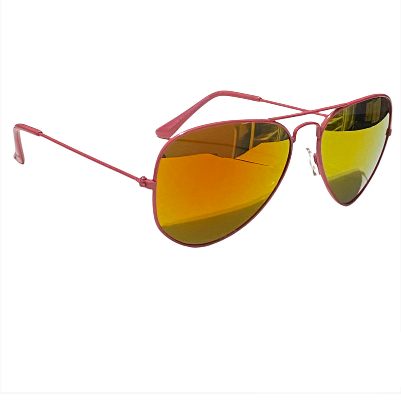 Retro Classic Aviator Sunglasses Vinny Pilot Metal Pink Frame Orange Lens